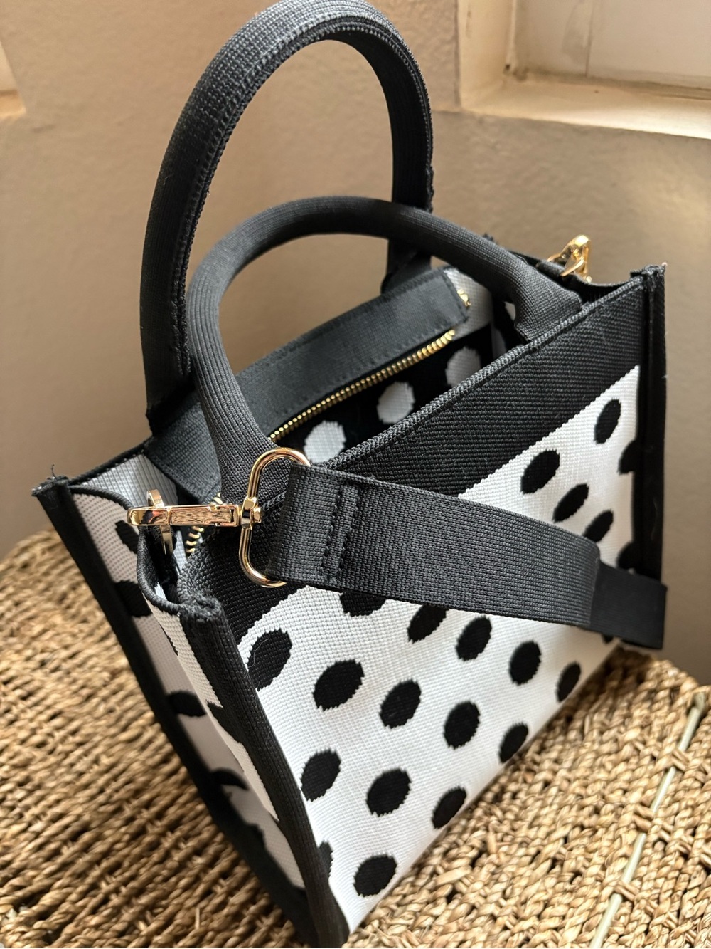 kate spade for Target Black and White Polka Dot Knit Tote - Picture 6 of 7
